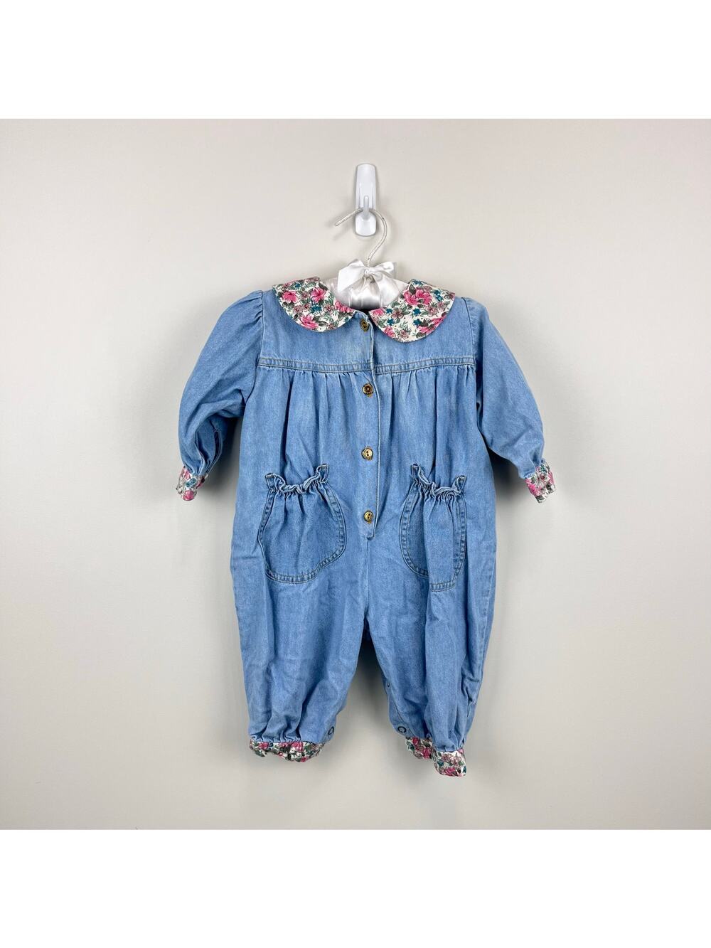 Vintage Baby Beluga New York Floral Denim Jumpsuit Romper 12 Months